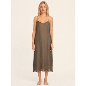 BIYAN Silk Slip Dress Women size  Small Black Sheer Overlay Spaghetti Strap Midi